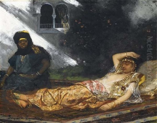 Odalisque Allongee Et Sa Servante Oil Painting by Jean Joseph Benjamin Constant