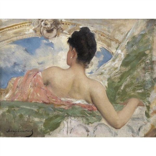 Femme Vue De Dos - Study Of A Ceiling Figure In The Opera, Paris Oil Painting by Jean Joseph Benjamin Constant