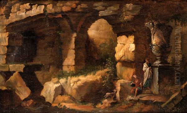 Personnages Dans Les Ruines Du Colisee Oil Painting by Jean Antoine Constantin D'Aix