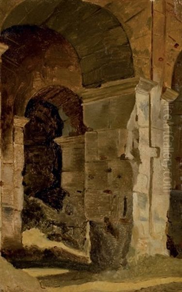 Une Arcade Au Colisee, Rome (study) Oil Painting by Jean Antoine Constantin D'Aix