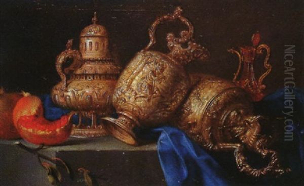 Nature Morte Aux Pieces D'orfevrerie Oil Painting by Meiffren Conte