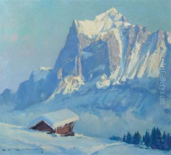 Le Wetterhorn Oil Painting by Charles Henry Contencin