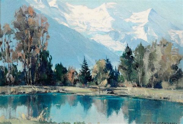 Mont Blanc - Lac Des Bois Oil Painting by Charles Henry Contencin