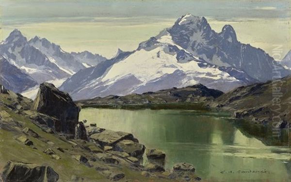 Aiguille Verte, Chamonix Oil Painting by Charles Henry Contencin