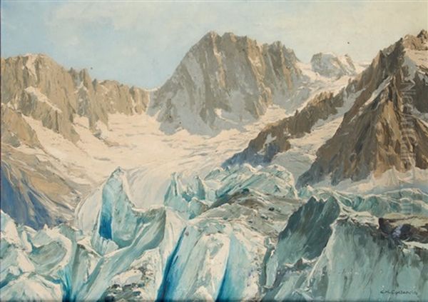 La Mer De Glace Oil Painting by Charles Henry Contencin