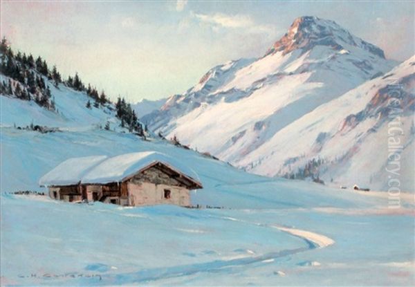 Le Rocher De Charvet A Val D'isere Oil Painting by Charles Henry Contencin