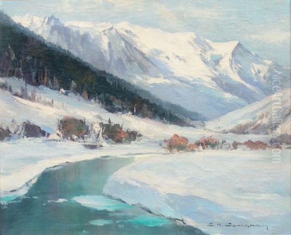 Le Mont Blanc En Hiver Oil Painting by Charles Henry Contencin