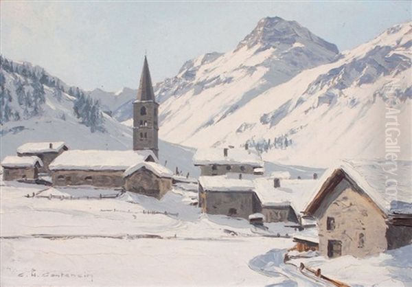 Val D'isere Oil Painting by Charles Henry Contencin