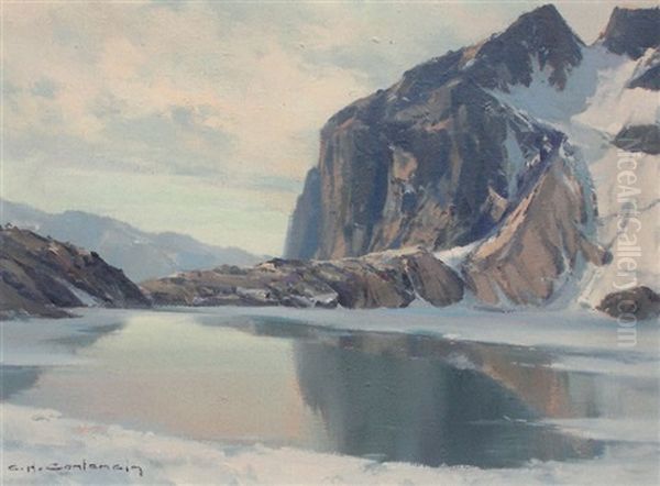 Lac Des Sept Laux Oil Painting by Charles Henry Contencin