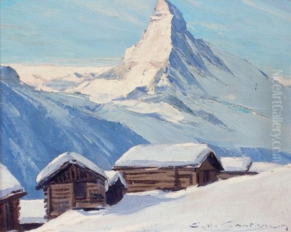 Le Cervin Depuis Findelon Oil Painting by Charles Henry Contencin