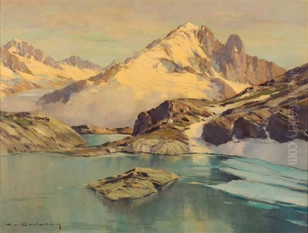 Les Drus, La Verte Depuis Le Lac Blanc Oil Painting by Charles Henry Contencin