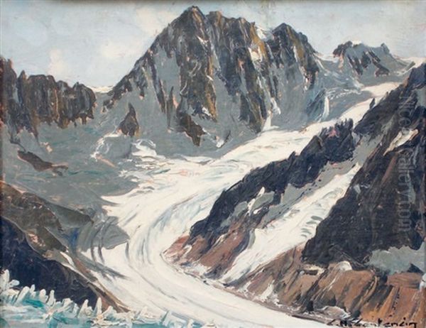 Les Grandes Jorasses Vues Du Couvercle Oil Painting by Charles Henry Contencin