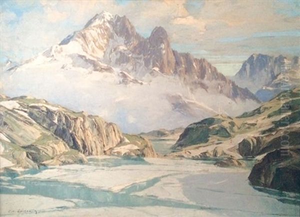 Le Lac Blanc Et L'aiguille Verte Oil Painting by Charles Henry Contencin