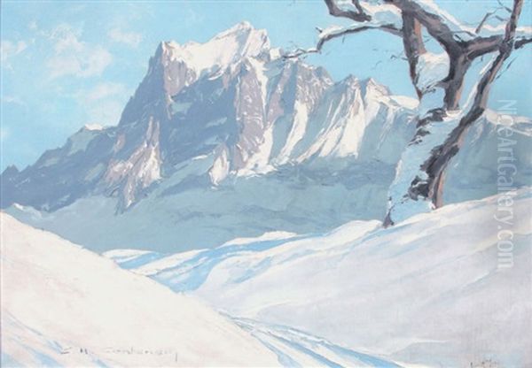 Neige A Grindelwald Oil Painting by Charles Henry Contencin