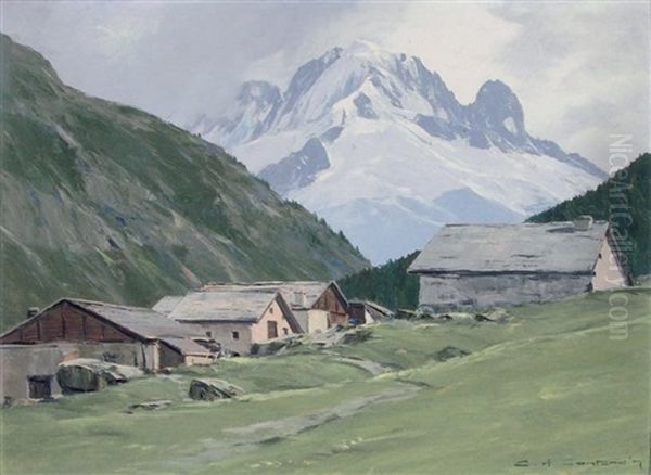 Le Col Des Montets Et L'aiguille Verte Oil Painting by Charles Henry Contencin