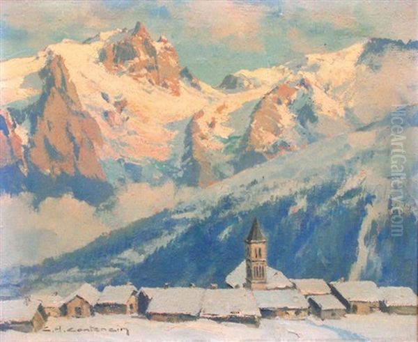 Soir D'hiver Sur La Meije Oil Painting by Charles Henry Contencin