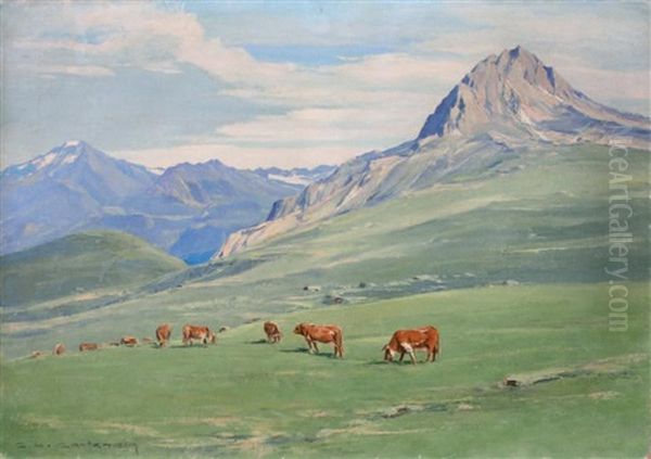 Alpages De La Touviere (tignes) Oil Painting by Charles Henry Contencin