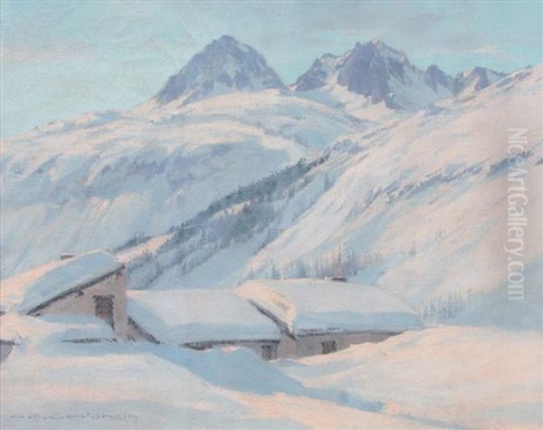 Neige Au Village Du Tour Oil Painting by Charles Henry Contencin