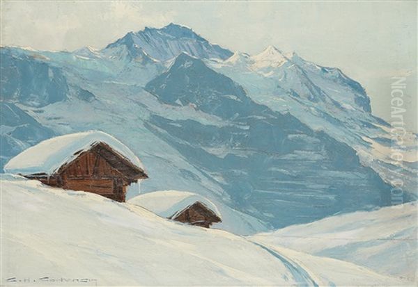 Le Jungfrau, Vue De La Petite Sheidegg Oil Painting by Charles Henry Contencin