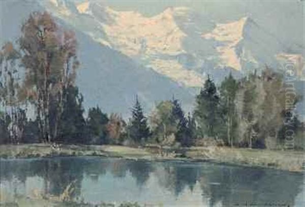 Mont Blanc Lac Des Bois Oil Painting by Charles Henry Contencin
