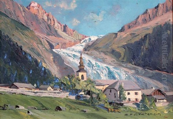 Argentieres Et Le Glacier D'argentieres Oil Painting by Charles Henry Contencin