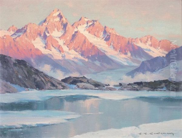 Le Lac Blanc Et L'aiguille Du Chardonnet Oil Painting by Charles Henry Contencin