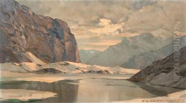 Bord De Lac Dans Les Alpes Bernoises Oil Painting by Charles Henry Contencin