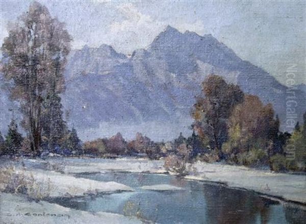 Fin D'hiver En Vallais Oil Painting by Charles Henry Contencin