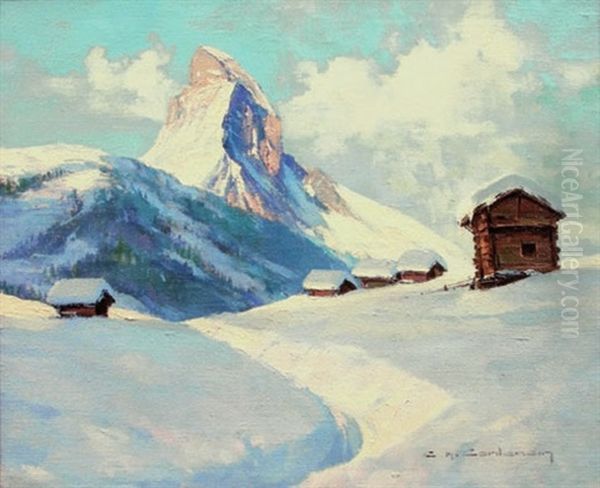 Le Cervin En Hiver Oil Painting by Charles Henry Contencin