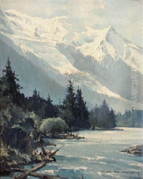 Le Mont Blanc Oil Painting by Charles Henry Contencin