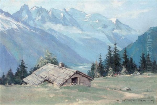Le Mont Blanc Vu Du Col Des Montets Oil Painting by Charles Henry Contencin