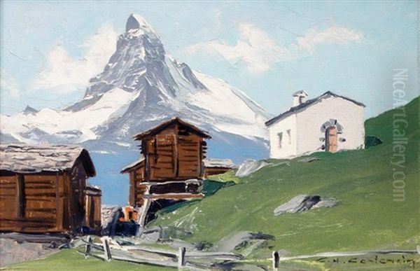 Le Cervin Depuis Findelen Oil Painting by Charles Henry Contencin