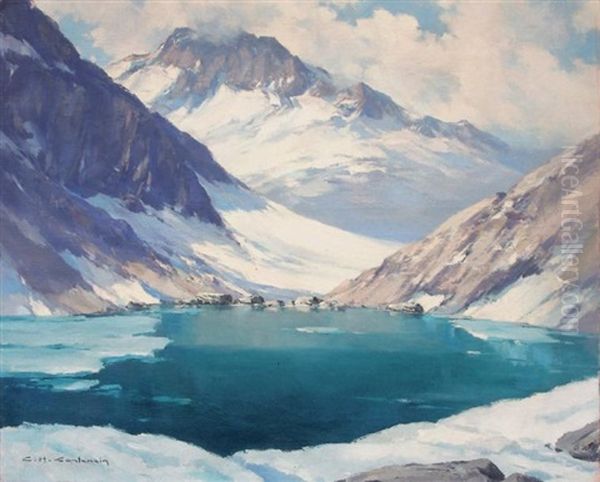 Les Sept Laux (lac Cottepens) Oil Painting by Charles Henry Contencin