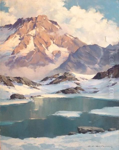 Lac De Montagne, Sommets Ensoleilles Oil Painting by Charles Henry Contencin