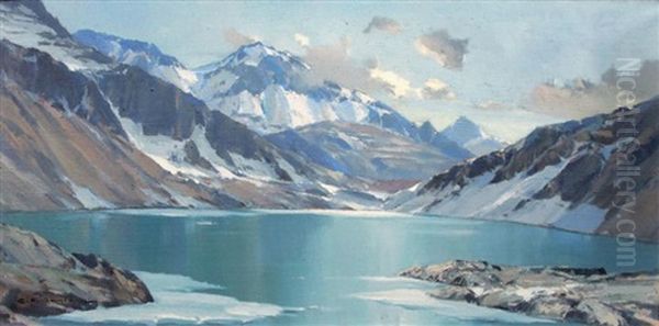 Le Lac Des Sept Laux Oil Painting by Charles Henry Contencin
