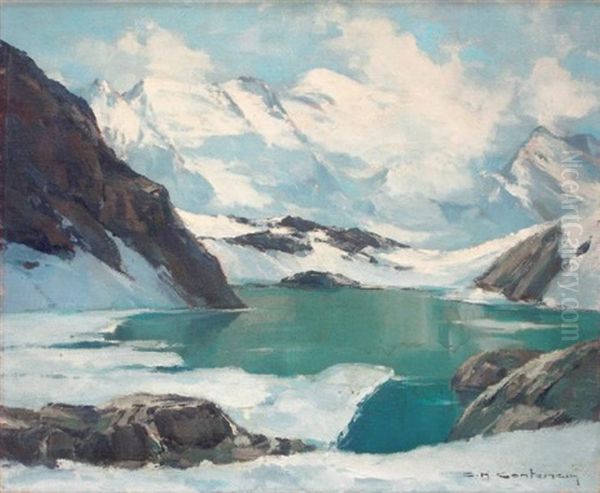 Lac En Hiver Oil Painting by Charles Henry Contencin