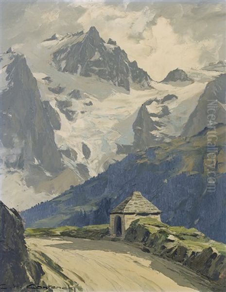 Wegpartie Bei Le Chazelet Mit Blick Auf Das Meije-massiv Oil Painting by Charles Henry Contencin