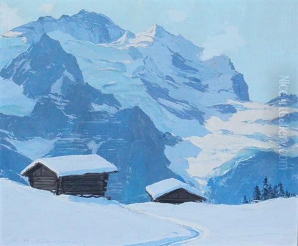 Paysage De Neige Oil Painting by Charles Henry Contencin