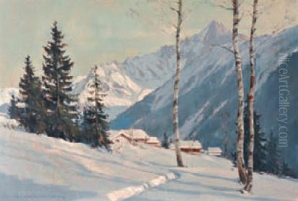 Vallee Enneigee Oil Painting by Charles Henry Contencin