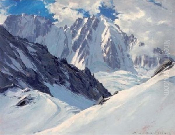 Col Du Chardonnet, Aiguille Verte Oil Painting by Charles Henry Contencin