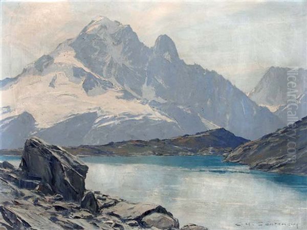 Lac Blanc Et Aiguille Verte Oil Painting by Charles Henry Contencin