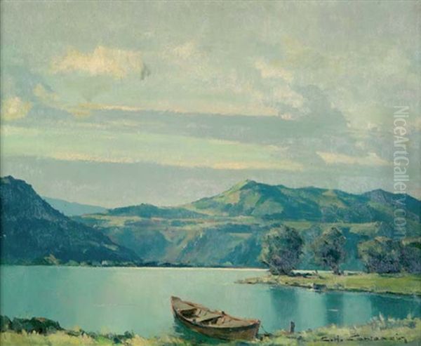 Lac Du Chambon Oil Painting by Charles Henry Contencin