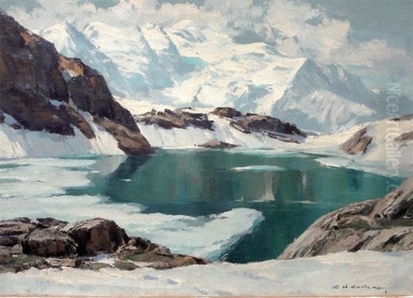 La Chaine Du Mont-blanc Depuis Le Lac Noir Oil Painting by Charles Henry Contencin