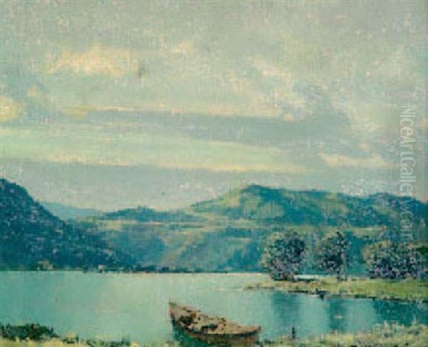 Lac Du Chambon Oil Painting by Charles Henry Contencin