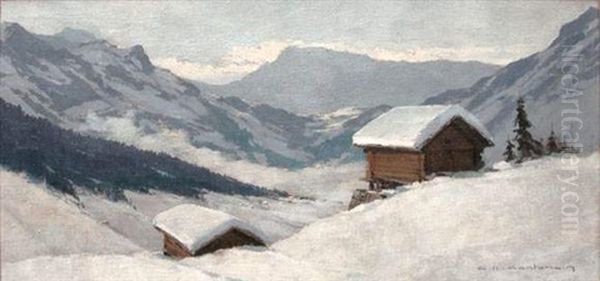 Hiver A Adelboden Oil Painting by Charles Henry Contencin