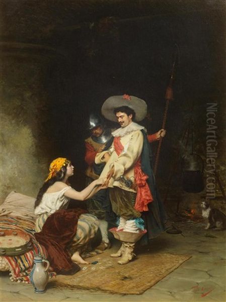 Gypsy Girl With Nobleman Oil Painting by Tito Conti