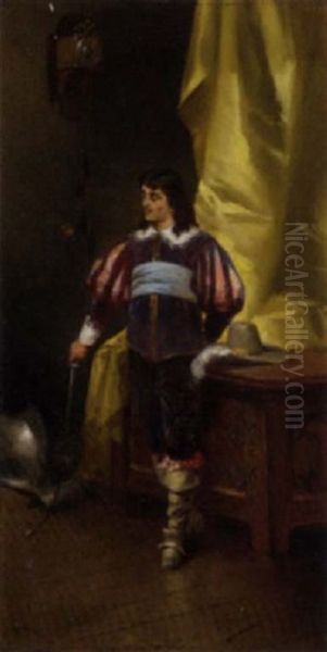 A Cavalier In An Interior Oil Painting by Tito Conti