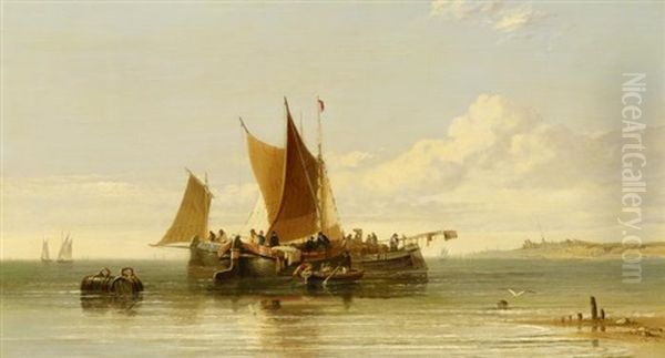 Fischerboote Auf Stiller See Vor Der Kuste Vor Scheveningen Oil Painting by Edward William Cooke