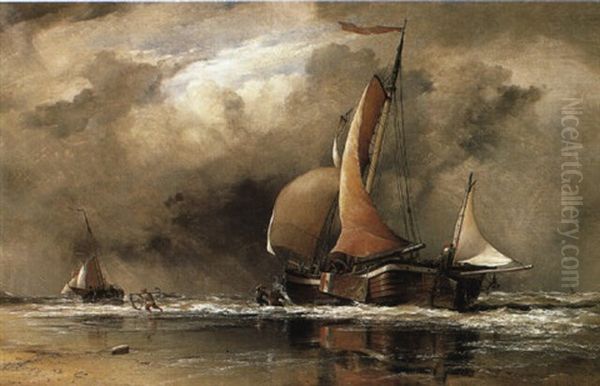 On Shore For A Tide On Dutch Coast Oil Painting by Edward William Cooke
