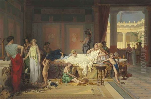 The Last Hour Of Pompeii - The House Of The Poet Oil Painting by Pierre Olivier Joseph Coomans